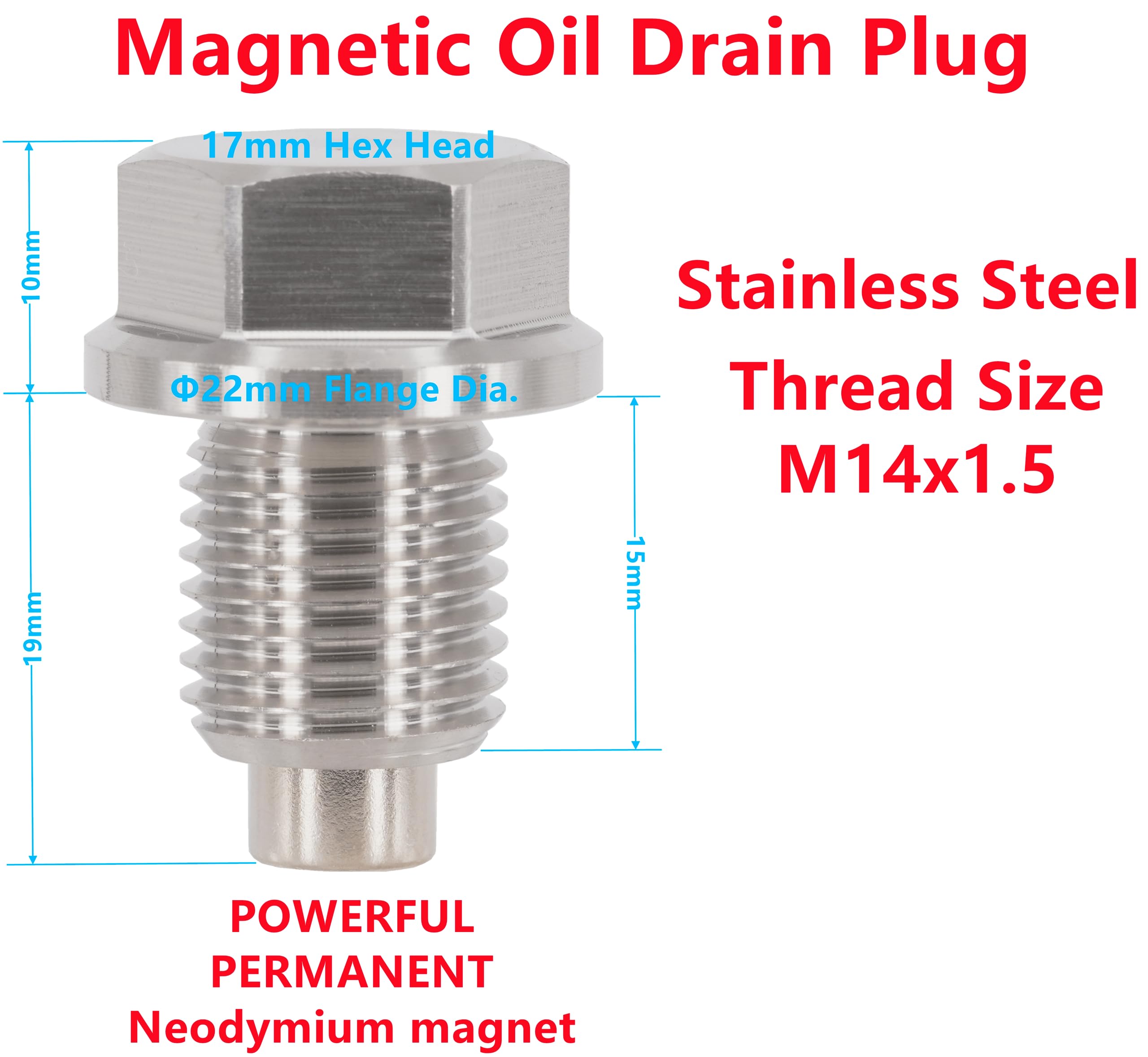 Dsnaduo 1Pc M14X1.5Mm Stainless Steel Engine Magnetic Oil Drain Plug Fits For Honda Accord Civic Cr-V Odyssey, Acura Ford Gm Mazda Hyundai Kia Audi Ram Yamaha And More Vehicles, Replace Dp001